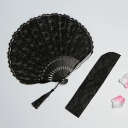 부채 엔틱 접이식 여성 레이스 여성용 유럽식 실크 여름, T02-블랙 펀칭 레이스 조개 부채, 기본