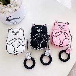 구구공공case 특이한 에어팟 립앤딥 케이스 욕하는 고양이 1세대 2세대 키링, 핑크, 에어팟케이스