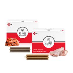 견사돌 1&1 쌍쌍팩(닭고기+연어맛) 견사돌2박스 치석제거 잇몸건강 간식 연어첨가 껌 강아지 전용 치약 강아지 간식 애견 간식, 닭고기맛+연어맛, 중대형견용(10개입)X2