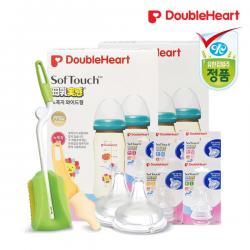 [더블하트] SofTouch 모유실감 노꼭지트윈팩240ml(애니멀)x2+젖꼭지+젖병솔+젖꼭, 필수선택:트윈팩240ml(애니멀)x2+젖꼭지L(2개입)+와이드젖꼭지솔+젖병솔