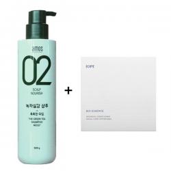 아모스 02 녹차실감 샴푸 모이스트500g+아이오페 바이오 에센스 화장솜84매(증정), 500g, 1개