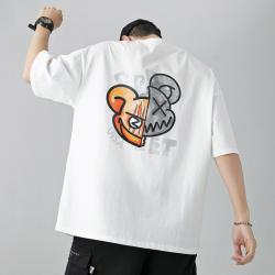 신상 남 티셔츠 헐렁헐렁하다 여름 일본계 건달 라운드 반팔 티셔츠 남멋있다 날염 반팔 티셔츠