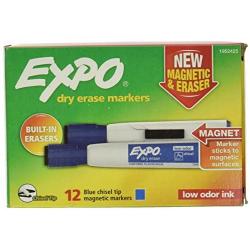 [해외직구]지우개 끌 팁 파랑 12 카운트 파랑이있는 EXPO 마그네틱 드라이 소거 마커, 1개, Blue