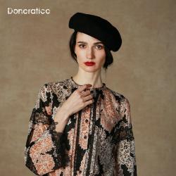 Dooratico 다 의 암 여성 모자 가을 겨울 편안 한 문예 패션 액세서리 빈 티 지 베레모 심 플 한 모직 모자 여자 A. 23 의 까 만 색 55
