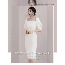 - 경조사용 여성복 프리미엄 화이트 오피스 원피스 프레젠테이션 의상 무대 진행자 정장 이브닝드레스 여여름