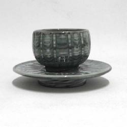 우리도예 이천명장물레계영배 무지청자유 백자 상감청자 진사 연리문 (12종택1), 1세트, 연리문 잔받침 계영배