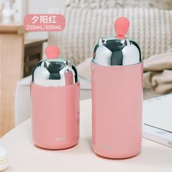 물컵 남녀 304 스테인리스강 여우 만화 보온컵 끈 신선하다 창의적 학생 어린이 빨대컵, 250ML, 석양이 붉다