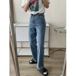 소향 노려보다 초봄 신상 허리 부딪히다 색 레이스 디자인 감각 한국판 하이웨이스트 스트레이트 워싱 청바지 여자