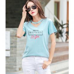 무생채 루즈핏 홀터넥 반팔 티셔츠 봄여름 여성복항미달 목 펀칭 브이넥 티셔