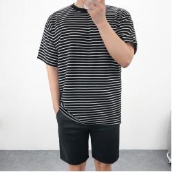 엠클로 남자 오버핏 구김방지 링클프리 스트라이프 쿨링 분또 스판 단가라 반팔티셔츠 7컬러 반팔 티셔츠