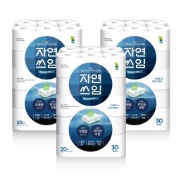 자연쓰임 블루 무형광 화장지 3겹 30롤 3팩