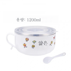 일식 기숙사 라면 컵라면 뚜껑이 잘 씻겨요 귀여운 보온도시락 학생 스테인리스 밥그릇 수저 세트, 색깔4_숟가락을 얹다