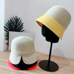 위파인더 그물 붉은 천으로 바느질 버킷 모자 여성 여름 밀짚 거지 모자 야생 히트 컬러 분지 모자 거리 샷 어부 모자