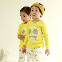 올챙이 팬더레몬 봄가을용 30수 유아 아동 주니어용 무형광내의 실내복 상하세트 공용 내복