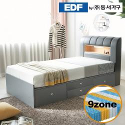 동석가구 라임 서랍형 LED 수퍼싱글침대(9존독립매트리스) DF637076, 그레이메이플 콤비