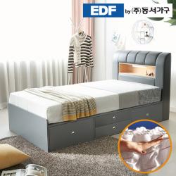 동석가구 라임 서랍형 LED 수퍼싱글침대(독립매트리스) DF637075, 초코 메이플