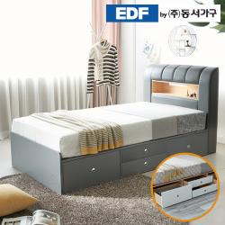 동석가구 라임 서랍형 LED 수퍼싱글침대 프레임 DF637073, 초코 메이플그레이 콤비