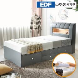 동석가구 라임 서랍형 LED 수퍼싱글침대(케미컬폼독립매트리스) DF637077, 그레이메이플 콤비