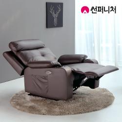썬퍼니처 가구 1인용 전동 리클라이너 소파 7104 가죽 Usb 독립스프링 컵홀더 버튼식_초코브라운 8월중순 순차배송 