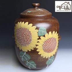 예다움 재유 해바라기 쌀독 20kg 쌀통 쌀뒤주 옹기쌀독 렌지대 예쁜쌀독 원목쌀통 황토쌀독 쌀항아리 쌀독 쌀보관통 여주쌀독 뒤주, 1