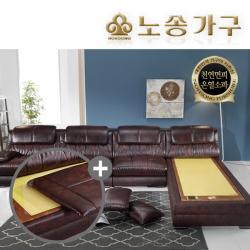 노송가구 메셔츠 천연면피 황토흙 디럭스소파+보료매트, 카우치 온열보료+보료매트/다크브라운