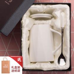 북유럽 머그컵 북경 세라믹 컵 뚜껑 숟가락 대용량 성격 동향 커, 타입15 420ml (선물 상자) 흰색 - 거꾸로 형상 [컵 + 뚜껑 + 스푼 + 선물 상자 + 쇠가위]